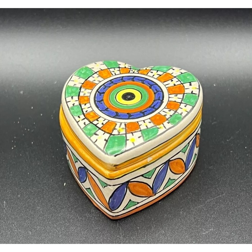 Heart Trinket Dish Box Italian Pottery Multicolor Deruta ITALY 2" X 2.5"